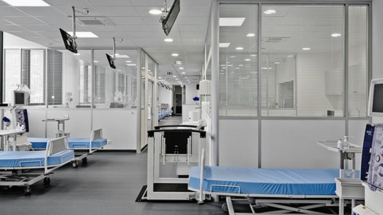 inside view of a clinic with empty beds